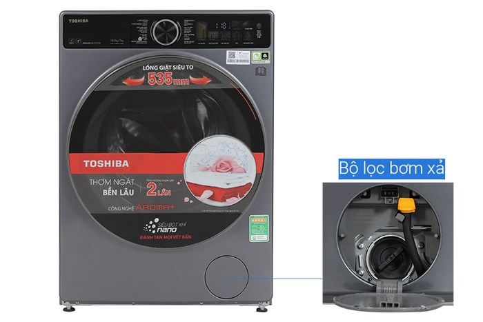 Máy Giặt Sấy Toshiba Inverter Giặt 10,5 Kg - Sấy 7 Kg TWD-T25BZU115MWV(MG)